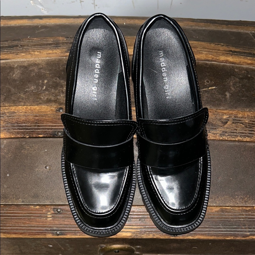 Madden Girl Glossy Black Slip-On Loafers